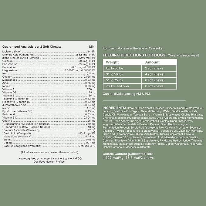 Chew + Heal All in 1 Dog Vitamin - 60 Soft Chew Treats - Chewable Multivitamin with Probiotics, Digestive Enzymes, for Skin and Coat, Hip and Joint Support - with Omega, Calcium - Made in The USA