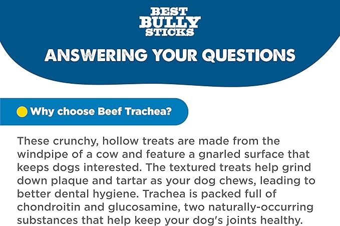 Best Bully Sticks Premium 12 Inch Beef Trachea Dog Chews (12 Pack) - All-Natural, Grain-Free, 100% Beef, Single-Ingredient Dog Treat Chew - Promotes Dental Health