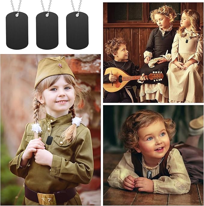 200Pcs Military Dog Tags, Rectangle Blank Metal Stamping Tags Set Including 100Pcs Aluminum Blank Dog Tags 100Pcs Ball Steel Chains Personalized Pets Tags for DIY Decorative Craft (Black)