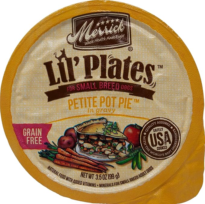 Merrick Lil' Plates Grain Free Small Breed Dog Food 4 Flavor 8 Can Variety (2) Each: Thanksgiving Day, Pot Pie, Surfin' Turfin', Beef Stew (3.5 Ounces) - Plus Rope Toy and Fun Facts Booklet Bundle