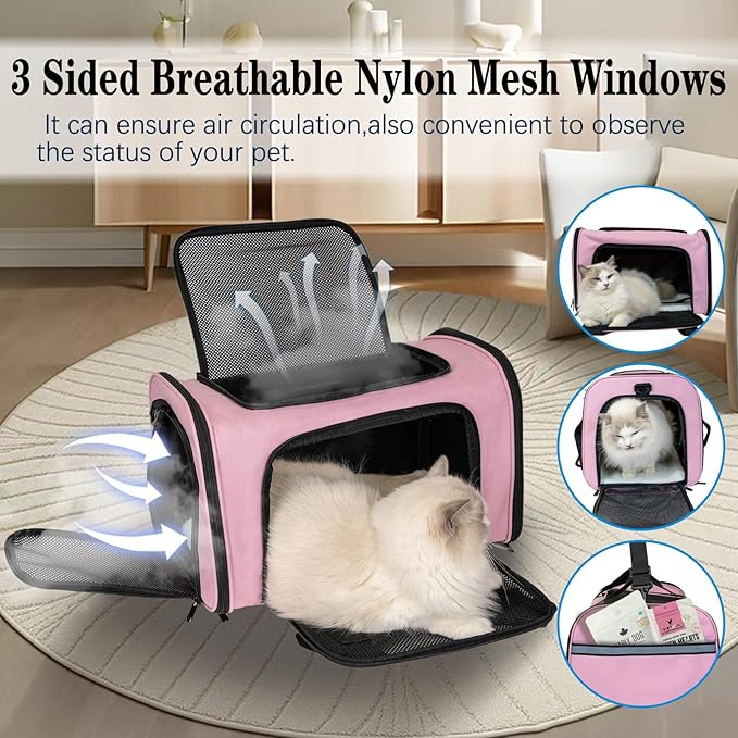 Dog Cat Carrier Pet Carriers for Small Medium Large Cats Dogs Carrier Soft Sided Small Puppy Dog Carrier Portable Foldable Airline Approved Dog Cat Travel Carrier Pink Large