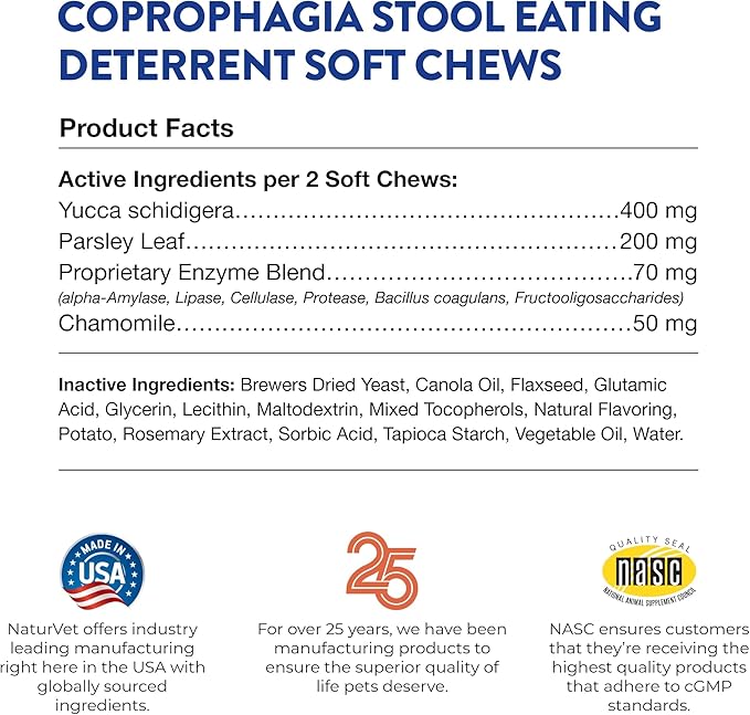 NaturVet – Coprophagia Stool Eating Deterrent – Deters Dogs from Consuming Stool – No Poop Eating for Dogs - Enhanced with Breath Aid Freshener, Enzymes & Probiotics – 130 Soft Chews