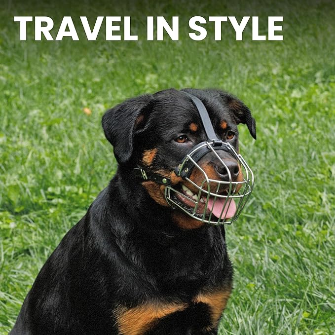 BRONZEDOG Rottweiler Dog Muzzle Adjustable Durable Metal Wire Basket for Large Dogs American Bulldog No Barking Muzzles (L)