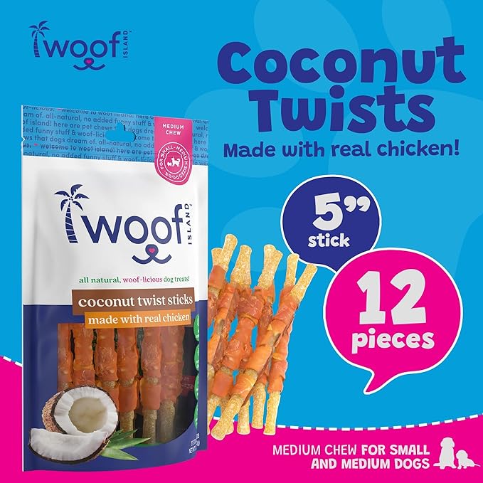 Coconut Dog Chews - Premium, All Natural Coconut Dog Treats - Healthy Puppy Treats & Vitamin Rich Rawhide Free Dog Chews - Made in The USA (with Real Chicken)