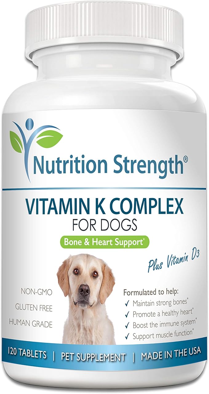 Vitamin K for Dogs, Vitamins K1 & K2 (MK4 & MK7) + Vitamin D3, Help Maintain Strong Bones, Promote Healthy Heart, Boost Immune System, Support Muscle Function, 120 Chewable Tablets