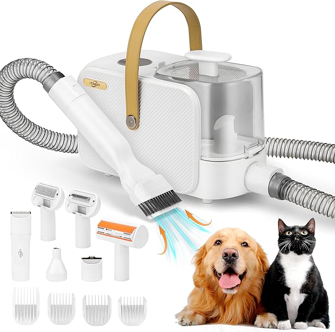 2.5L Dog Grooming Kit, Pet Grooming Kit & Vacuum Suction 99% Pet Hair Groomer, Professional Grooming Clippers with 8 Proven Grooming Tools for Dogs Cats, Quiet Pet Vacuum Groomer (White)