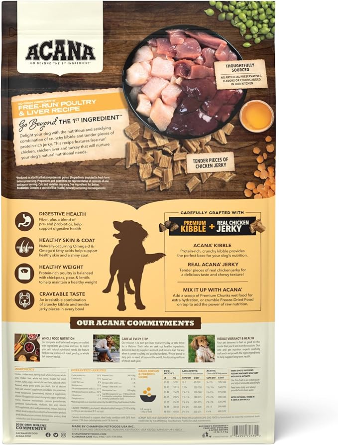ACANA Butcher's Favorites Dry Dog Food, Free-Run Poultry* & Liver Recipe, Dog Food Kibble & real chicken jerky, 4lb