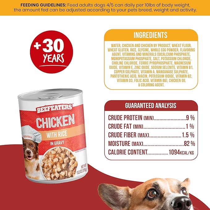 Beefeaters Dog Treats - Chicken with Rice in Gravy 13.2oz, Case of 12 | Adult Dog Food, Balanced Nutrition, Savory Gravy | Supports Muscle & Dental Health | Training Treats for Adult Dogs