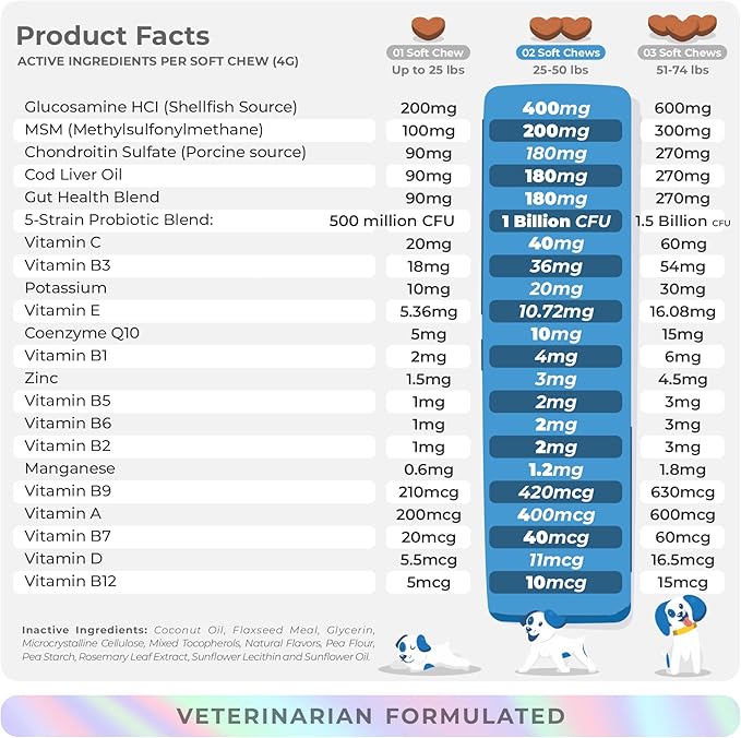 10 in 1 Multivitamin for Dogs - 90 Soft Chews - Hip and Joint Support with Glucosamine and Chondroitin - Cod Liver Oil & Vitamins with Coq10 for Skin & Heart Health, Gut & Immune Support