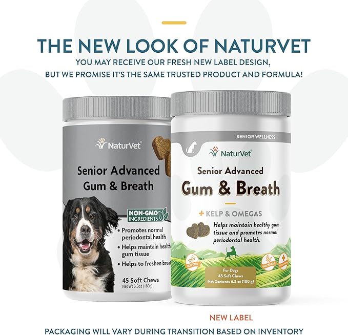 NaturVet Senior Advanced Gum & Breath Dog Supplement – Includes Peppermint, Parsley Leaf to Help Promote Periodontal Health, Fresh Breath for Dogs – 45 Ct. Soft Chews