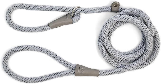 Martha Stewart Braided Rope & Leather Slip Lead for Dogs, Grey, 6'