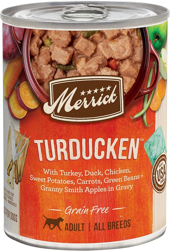 Merrick Grain Free Wet Dog Food, Premium And Wholesome Gluten Free Canned Adult Dog Food, Turducken Recipe - (Pack of 12) 12.7 oz. Cans