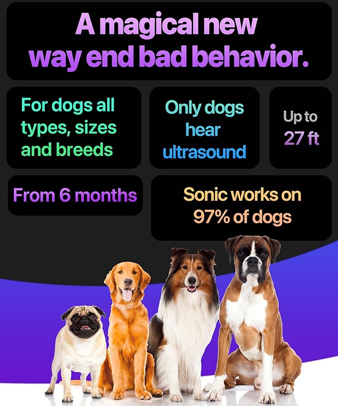 2024release Dog Bark Deterrent Device Stops Bad Behavior | No need yell or swat, Just point to a dog (own or neighbor's) Hit the button | Long-range ultrasonic, Alternative to painful dog shock collar