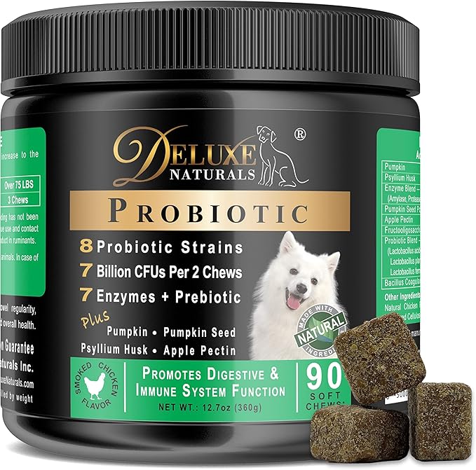 Probiotics for Dogs | All-Natural Dog Probiotic Supplement with Enzymes, Prebiotics, Pumpkin | Promote Digestive Health, Improve Allergy & Immunity, 90 Count (Pack of 1)