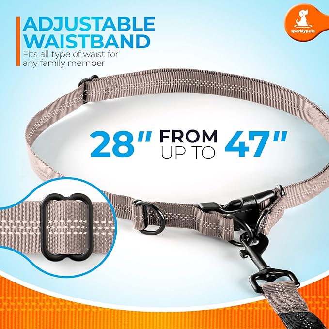 SparklyPets Hands Free Dog Leash with Reflective Stitches – Waist Leash for Dog Walking, Training & Jogging – Running Leash Hands Free for Medium & Large Dogs