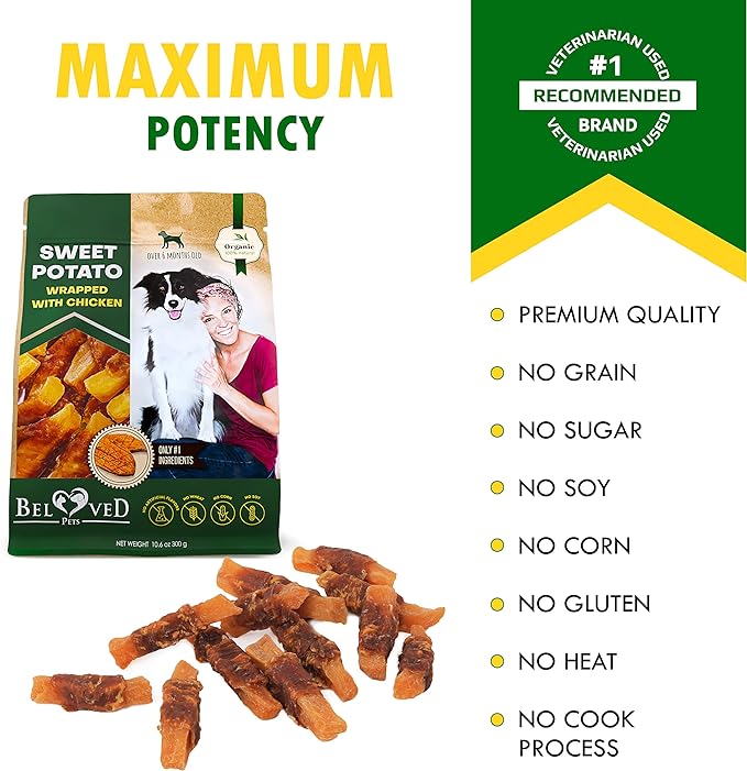 Dog Sweet Potato Wrapped with Chicken & Pet Natural Chew Treats - Grain Free Meat & Human Grade Dried Snacks in Bulk - Best Twists for Training Small & Large Dogs - Made for USA