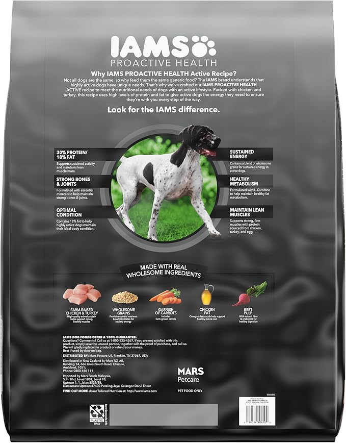IAMS Proactive Health Adult Active Dry Dog Food with Chicken and Turkey, 36 lb. Bag