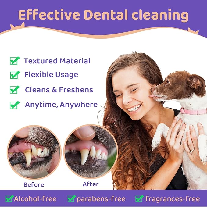 Dog Teeth Cleaning Wipes, Teeth Cleaning Finger Wipes for Dogs & Cats, Dog Dental Care Finger Wipes, Disposable Gentle Cleaning & Gum Care Pet Teeth Cleaning Wipes,Freshens Breath (60 Pcs)