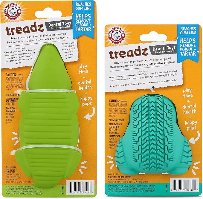 Arm & Hammer for Pets Super Treadz Dental Chew Toy for Dogs, Gator and Gorilla Bundle | Dog Dental Toys from Arm and Hammer | Dog Chew Toys, Gorilla Treadz, Gator Treadz | Dental Toys for Dogs