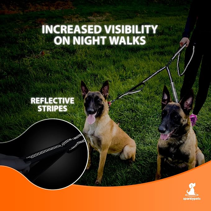 SparklyPets Hands Free Dog Leash for Medium and Large Dogs – Professional Harness with Reflective Stitches for Training, Walking, Jogging and Running Your Pet (Gray, for 2 Dogs Only Coupler)