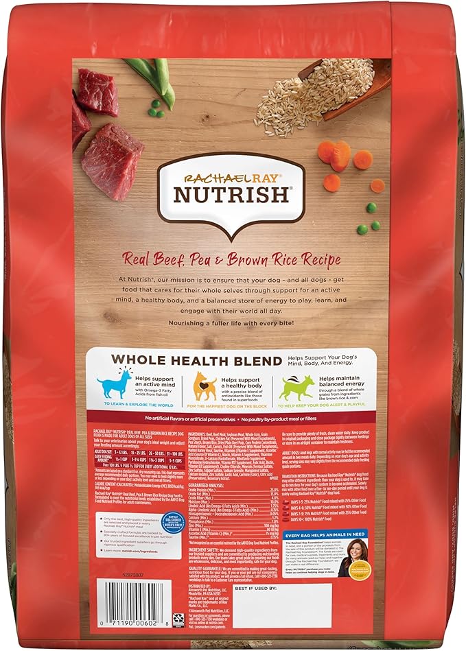 Rachael Ray Nutrish Premium Natural Dry Dog Food with Added Vitamins, Minerals & Taurine, Real Beef, Pea & Brown Rice Recipe, 14 Pounds (Packaging May Vary)
