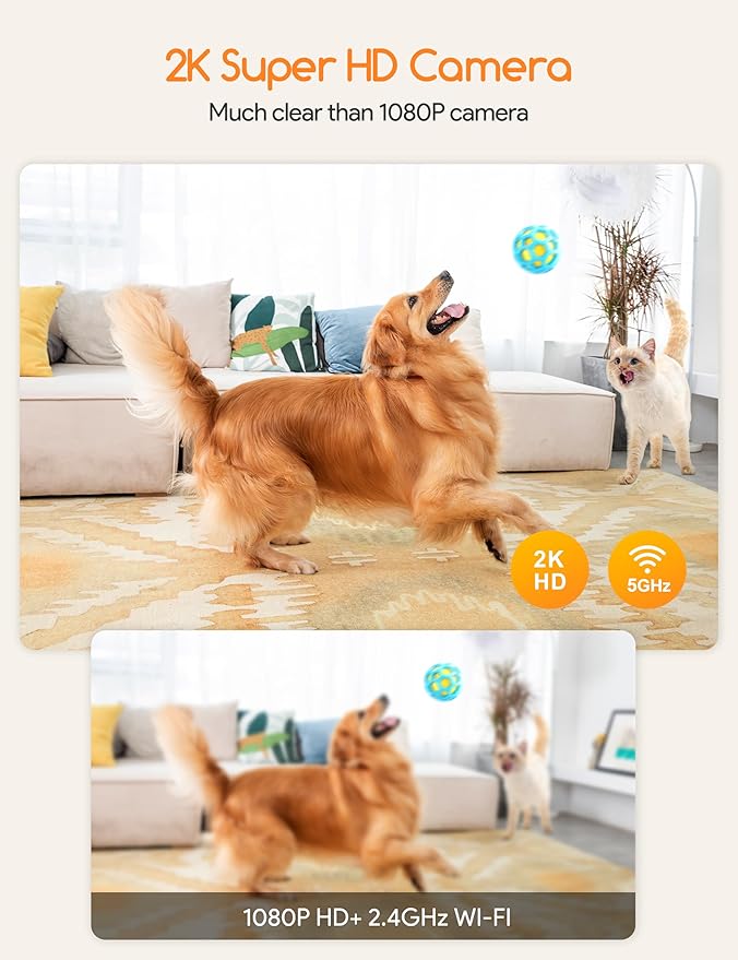 Meowant 2K Dog Camera with Treat Dispenser, Supports 5G & 2.4G WiFi, 360° View Pet Security Camera with Phone App, 2-Way Audio, with Motion Alert & AI Auto-Tracking Technology