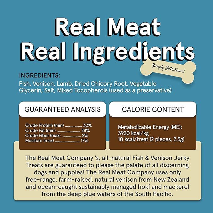 Real Meat Dog Treats - Two 12oz Bag of Bite-Sized Air-Dried Fish & Venison Jerky for Dogs - Grain-Free Jerky Dog Treats Made up of 95% All-Natural, Human-Grade, Free-Range Venison & Ocean-Caught Fish