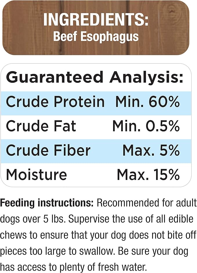 Cadet Beef Sticks Dog Treats - Long-Lasting, Healthy & Natural Beef Esophagus Treats for Small & Large Dogs, Low Calorie & High Protein Dog Chews (12 oz.)
