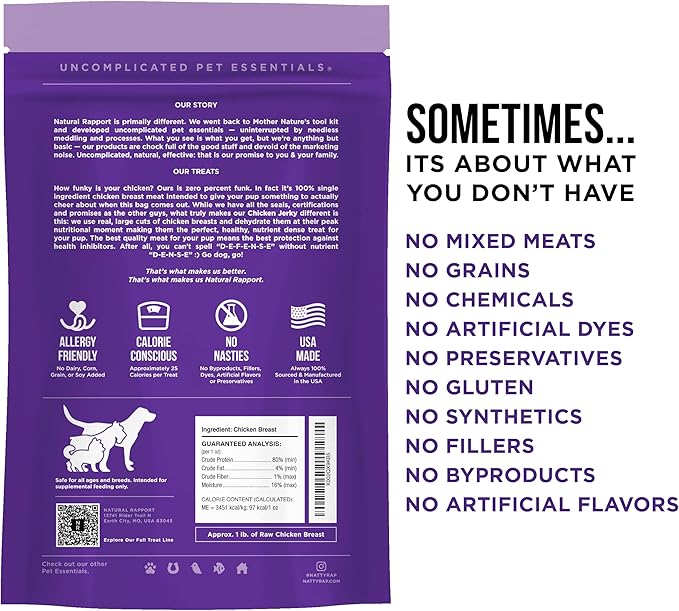 Natural Rapport Chicken Jerky Dog Treats - The Only Chicken Tender Jerky Dogs Need - All Natural Dog Treats for Small and Large Dogs (4 oz)