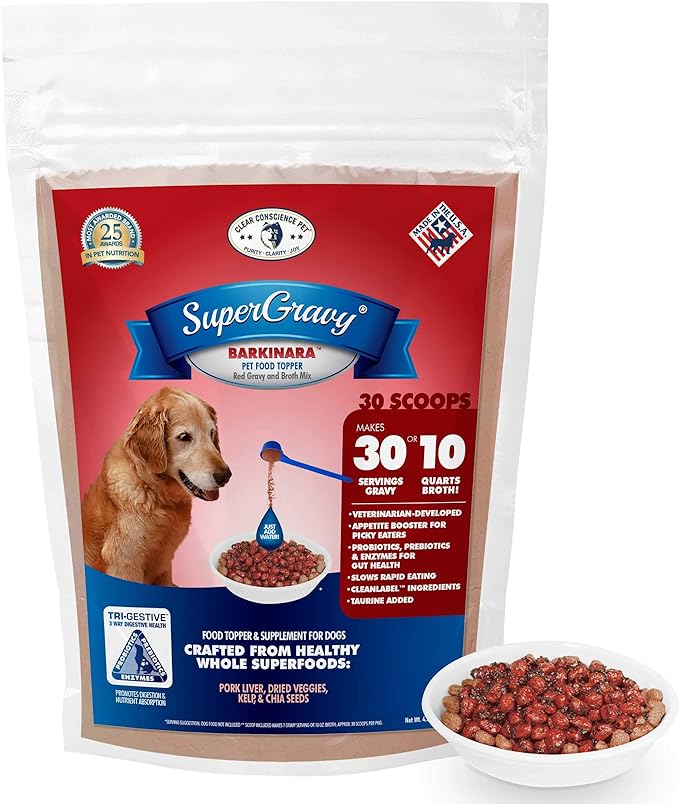 SuperGravy BARKinara - Natural Dog Food Gravy Topper - Hydration Broth Food Mix - Human Grade – Kibble Seasoning for Picky Eaters – Gluten Free & Grain Free, 30 Scoop, 01048