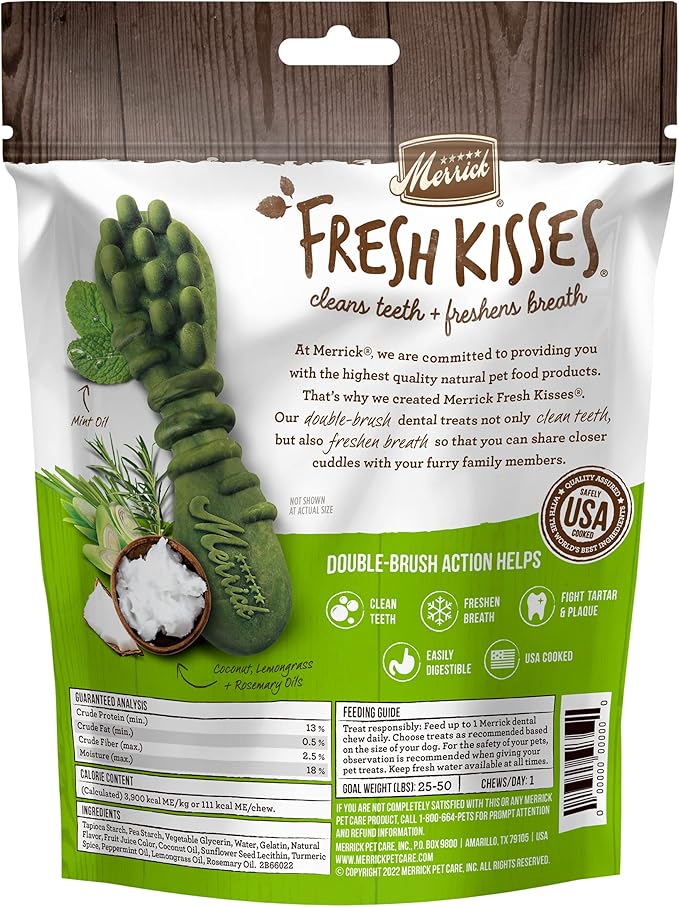 Merrick Fresh Kisses Natural Dental Chews Infused With Coconut And Botanical Oils For Medium Dogs 25-50 Lbs - 10 ct. Bag