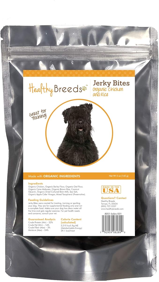 Healthy Breeds Bouvier des Flandres Jerky Bites Chicken & Rice Recipe Dog Treats 5 oz