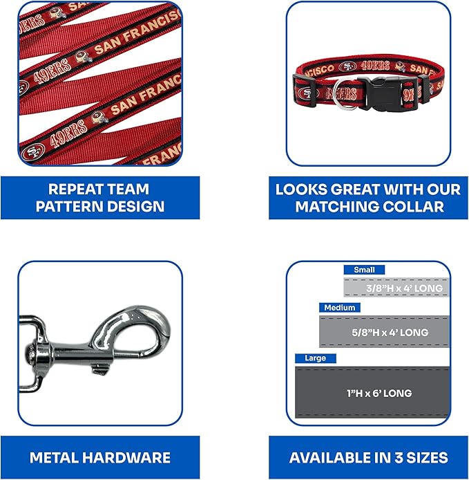 NFL PET Leash San Francisco 49ers Dog Leash, Small Football Team Leash for Dogs & Cats. A Shiny & Colorful Cat Leash & Dog Leash Licensed by The NFL
