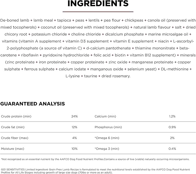 GO! SOLUTIONS Sensitivities – Lamb Recipe – Limited Ingredient Dog Food, 3.5 lb – Grain Free Dog Food for All Life Stages – Dog Food to Support Sensitive Stomachs