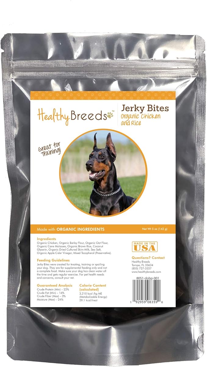 Healthy Breeds Doberman Pinscher Jerky Bites Chicken & Rice Recipe Dog Treats 5 oz