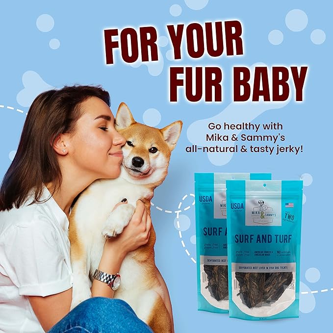 Mika & Sammy's Gourmet Beef Liver & Mackeral Jerky Dog Treats Made in The USA. (Surf & Turf 5 oz)