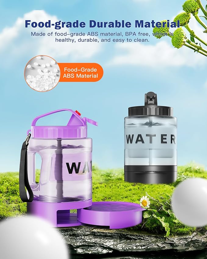 77oz Dog Travel Water Bottle with Pull-out Drinking Bowl, Portable Dog Water Bowl Dispenser Suitable for Large, Medium, and Small Dogs When Going Out for Camping, Travel, Dog Park Play, Purple
