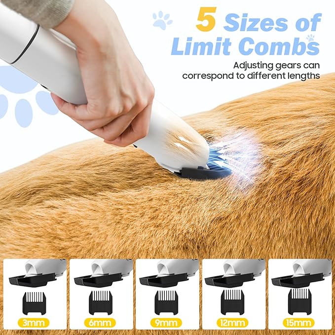Dog Grooming Vacuum & Pet Hair Dryer & Dog Electric Clippers Suction 99% Pet Hair, Large Capacity Dog Vacuum with 9 Grooming Tools, Quiet, Adjustable Airflow and Temperature, UL