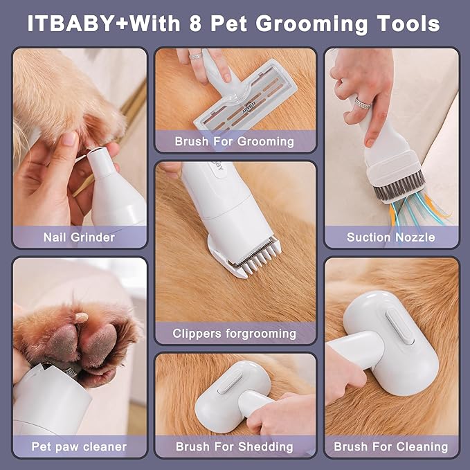 2.5L Dog Grooming Kit, Pet Grooming Kit & Vacuum Suction 99% Pet Hair Groomer, Professional Grooming Clippers with 8 Proven Grooming Tools for Dogs Cats, Quiet Pet Vacuum Groomer (White)