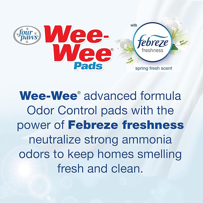 Four Paws Wee-Wee Odor Control with Febreze Freshness Pee Pads for Dogs of All Sizes, Leak-Proof Floor Protection Dog & Puppy Quilted Potty Training Pads, Spring Fresh Scent, 22" x 23" (10 Count)