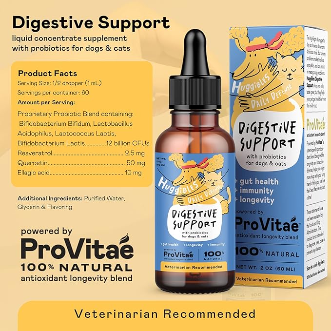 Digestive Support with Probiotics Liquid for Dogs and Cats, Pet Food Additive with Dog Probiotics, Cat Probiotics, Promotes Longevity