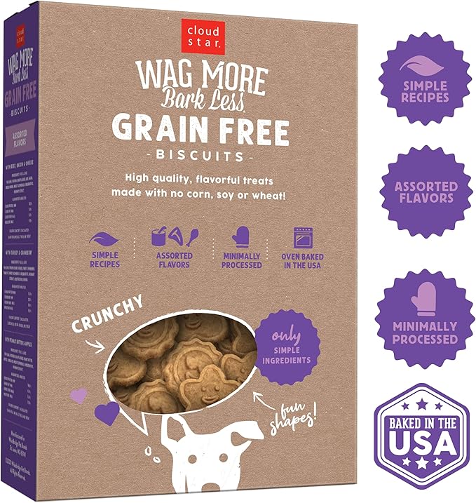 Cloud Star Wag More Bark Less Crunchy Grain Free Dog Treats, Assorted Flavors, 14 oz. Box