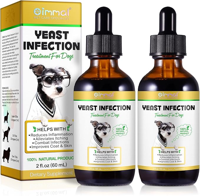 Dog Yeast Infection Treatment, 4 Fl Oz Natural Yeast Infection Treatment for Dogs Supports Dog Skin Itch Relief, Dog Ear Infection & Allergy Relief, Pet Supplies Dog Ear Care, Bacon Flavor - 2 x 60ml