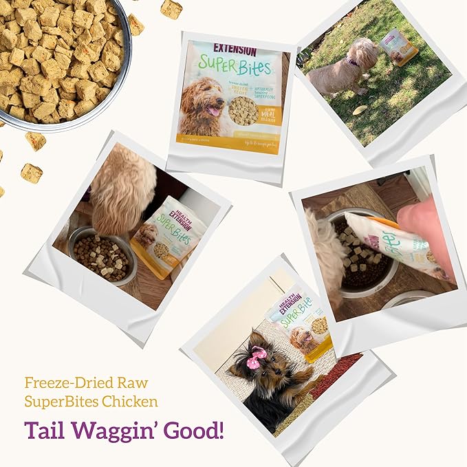 Health Extension Super Bites, Freeze-dried Raw, Gluten & Grain-free, with Extra Protein & Super Tasty Healthy Meal Mixer for Dogs, Chicken Recipe (18 Oz / 226 g)