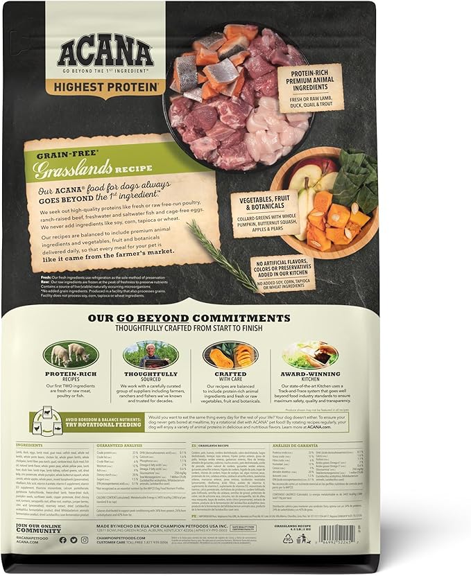 ACANA Highest Protein Dry Dog Food, Grasslands, Lamb and Duck Recipe, 4.5lb