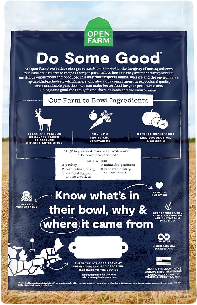 Open Farm New Zealand Venison Grain-Free Dry Dog Food, 100% Humanely Raised High-Protein Recipe with Non-GMO Superfoods and No Artificial Flavors or Preservatives, 11 lbs
