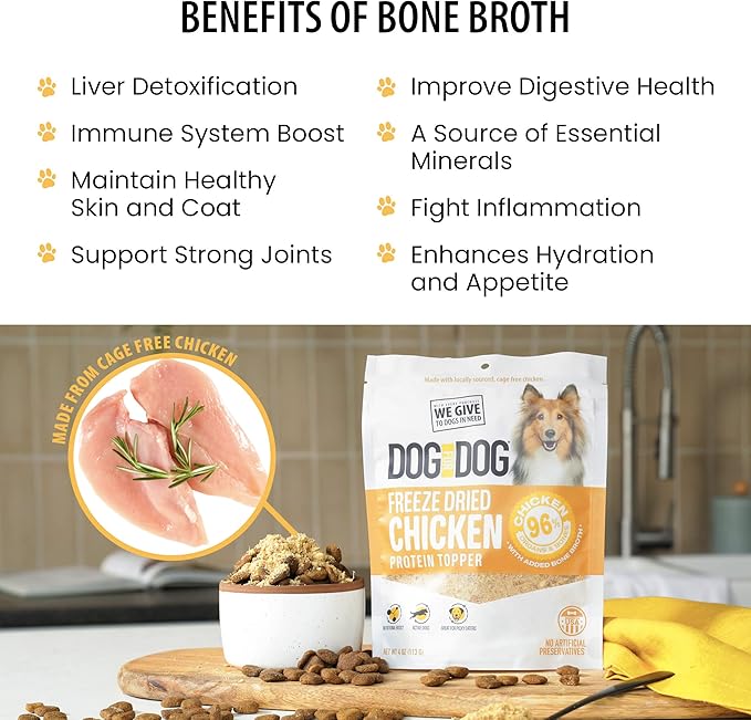 Dog for Dog Freeze Dried Dog Food Topper - Cage Free Chicken Dog Food toppers for Picky Eaters | Food toppers for Picky Dogs and Treats, All Natural & Limited Ingredient | Made in The USA - 4OZ
