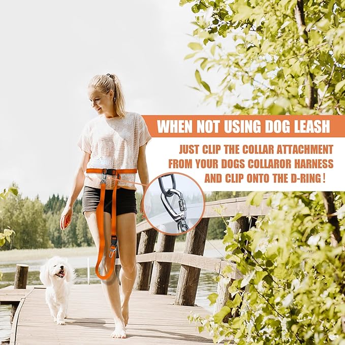 Hands Free Dog Leash,6FT Strong Double Padded Handle Dog Leash with Car Seat Belt Buckle, Reflective Dog Walking Training Shock Absorbing Bungee Leash 6in1,Zipper Pouch,Heavy Duty Dog Leash(Orange)