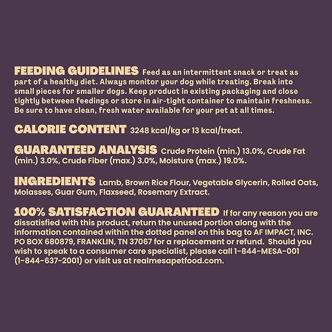 Real Mesa Soft & Chewy Lamb Recipe Dog Treats - for Small, Medium and Large Dog Sizes, Training Snacks Chewy Style (9oz)