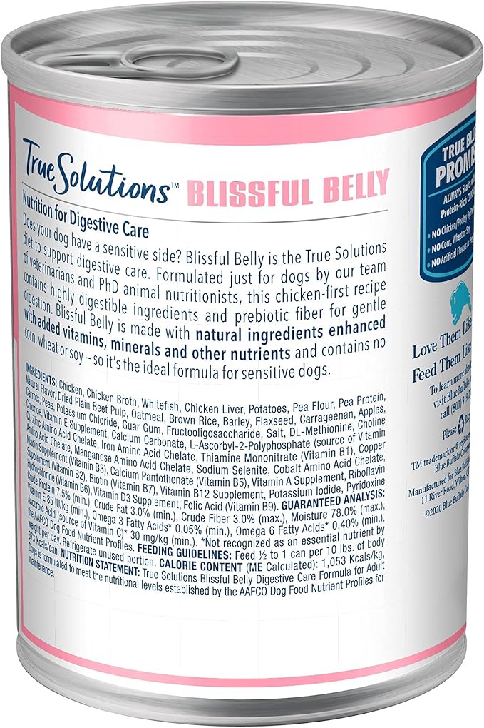 Blue Buffalo True Solutions Blissful Belly Wet Dog Food, Digestive Care Formula, Helps Maintain Stool Quality, 12.5-oz. Cans (12 Count)